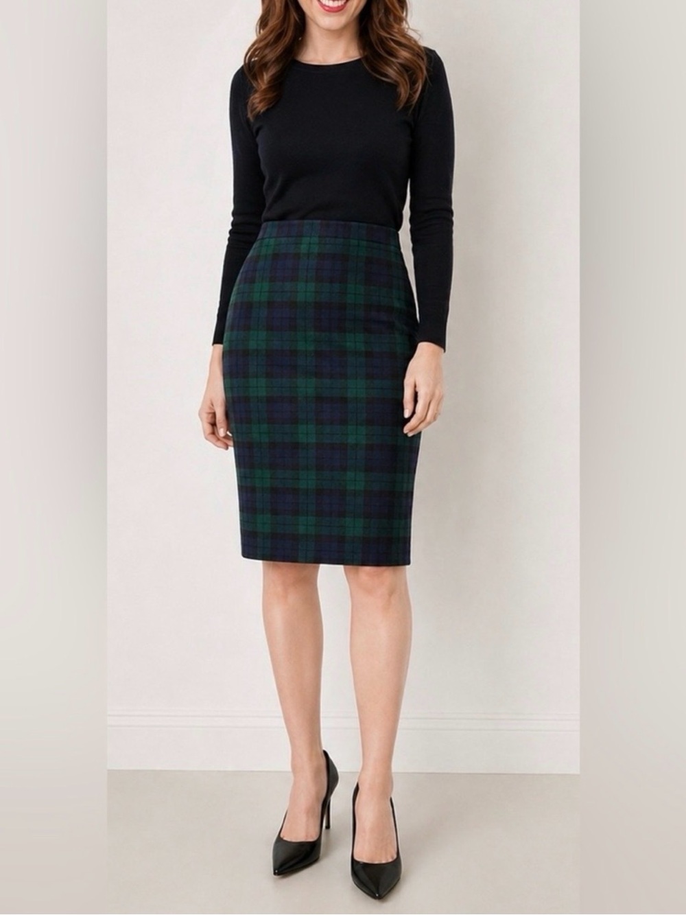 J. Crew Navy & Green Blackwatch Plaid Pencil Skirt